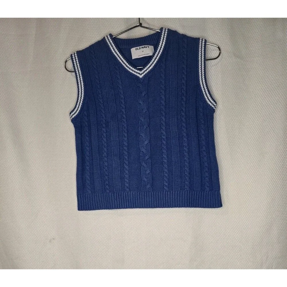 Old Navy Boys Navy Solid V-Neck Knit Sweater Vest Sleeveless Regular T2. 10-12